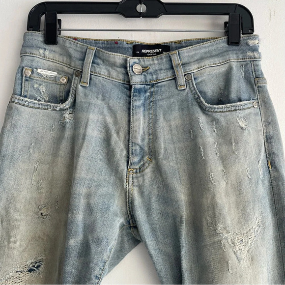 Represent England Worn Distressed Skinny Jeans pale blue 22423 - Picture 5 of 14